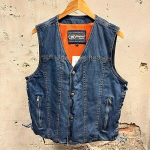Daniel Smart Denim Lace Up Lined Sleeveless Motorcycle Riding Vest Jacket Large